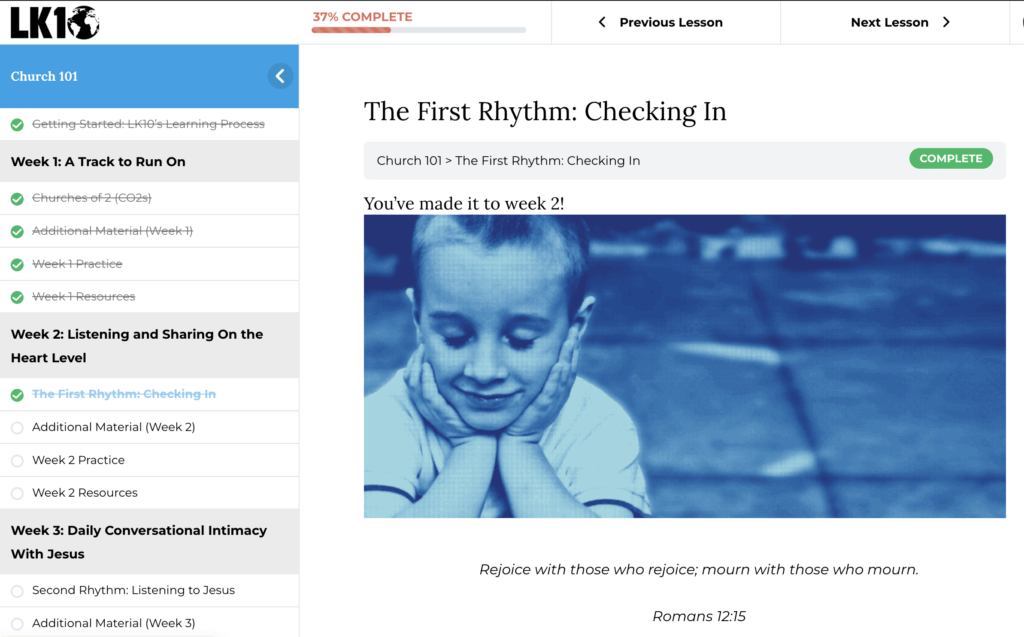a screenshot from the Church 101 course in the LK10 online training portal